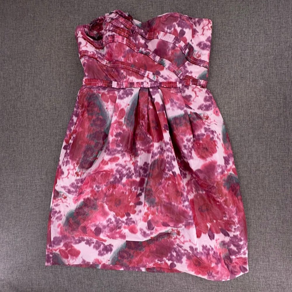 Suzi Chin for Maggy Boutique Cocktail Dress Strapless‎ Size 8 Lined Watercolor